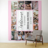 結婚式前お披露目会 ウェルカムスクリプト ピンク 14枚の写真 コラージュ タペストリー (インサイチュ)