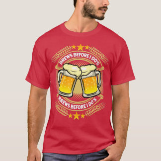 結婚式前にビール、結婚後にハイチーズTシャツ Tシャツ