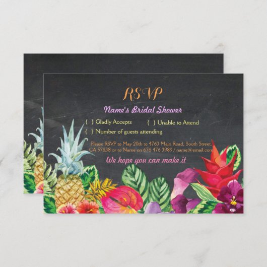 結婚式前のお茶会 アロハトロピカルチョークカード ルアウ 出欠カード (正面/裏面)