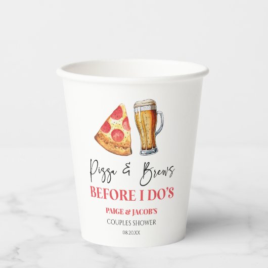 結婚式前のピザとビールのパーティーのカップルシャワーの飾り付け 紙コップ (正面)
