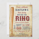 結婚式前の最後のスイング！野球のブライズシャワー 招待状 (正面)