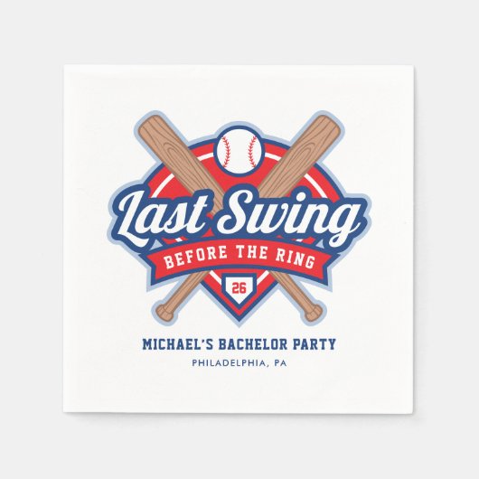 結婚式前の最後のスイング 野球独身パーティ スタンダードカクテルナプキン (正面)