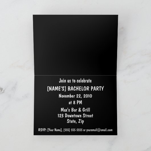 結婚式前の最後の夜の独身パーティー招待状 招待状 (内部)