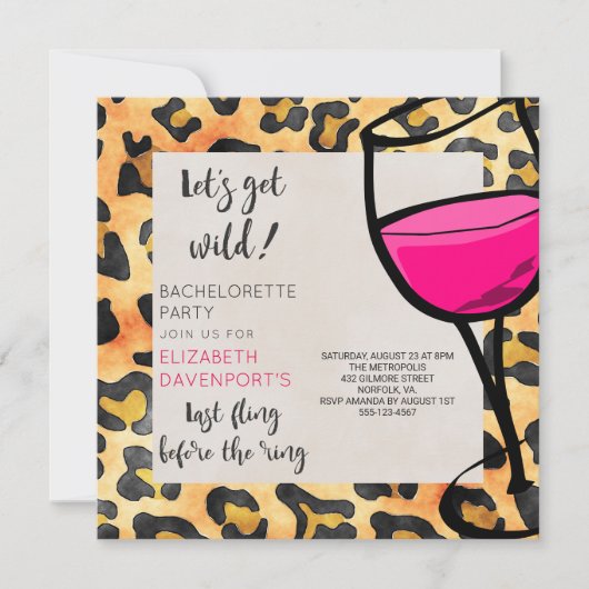 結婚式前の最後の祭り ワイルドな独身最後の夜 招待状 (正面)