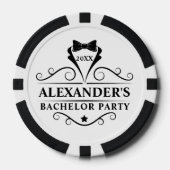 結婚式前パーティーのタキシード用黒と白のネクタイ ポーカーチップ (正面)