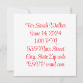 結婚式前パーティーの招待状 招待状 (裏面)