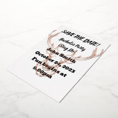 結婚式前パーティーの日程を保存しよう！ 編集可能な男の子の会/前夜祭 箔招待状 (回転した状態)