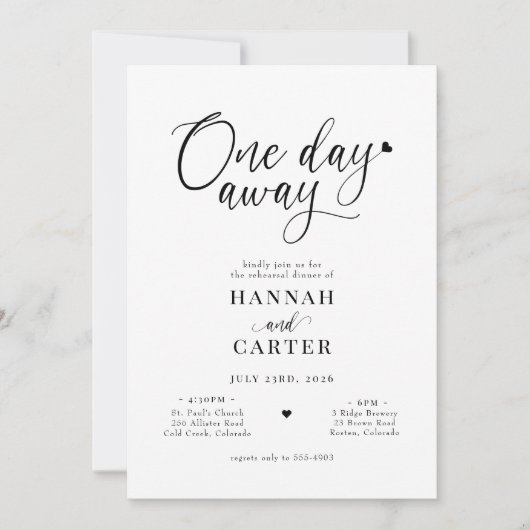 結婚式前日の書道リハーサルディナー 招待状 (正面)