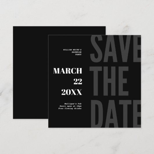 結婚式前独身パーティー招待状 ミニマル セーブザデート (正面/裏面)