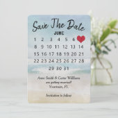 結婚式場の水彩オーシャンビーチデザインの「Save the Date」カレンダー 招待状 (スタンド正面)