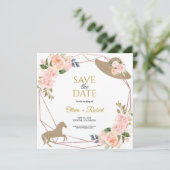 結婚式場へ駆け出せ！ダービーをテーマにした【保存日】 招待状 (スタンド正面)