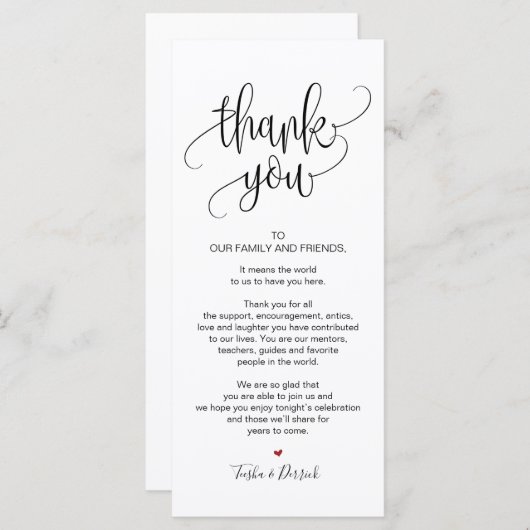 結婚式夕食V8を食器セットカードありがとう プログラム (正面/裏面)