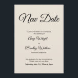 結婚式延期のお知らせカード 招待状<br><div class="desc">結婚式の日程を変更しなければならなくなった場合にゲストに通知するためのシンプルなカードです。テンプレートフィールドを使用して個人情報を追加し、このエレガントでミニマルなデザインを独自のものにしてください。白い背景はお好みの色に変更できます。フォントと色も編集可能です。特別なリクエストやカスタマイズのサポートが必要な場合は、お気軽にお問い合わせください。別の表現のものもコレクションでご利用いただけます。</div>