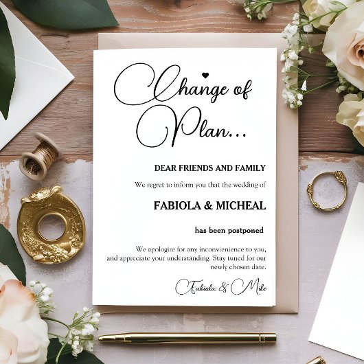 結婚式延期のお知らせカード 結婚式の延期を親戚や友達に通知できます。レトロで大胆なタイポグラフィーが 招待状