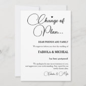 結婚式延期のお知らせカード 結婚式の延期を親戚や友達に通知できます。レトロで大胆なタイポグラフィーが 招待状 (正面)