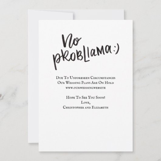 結婚式延期のお知らせユーモアたっぷりのラマのスケジュール変更 招待状 (裏面)
