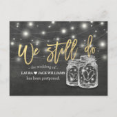 結婚式延期のお知らせ カップル メイソンジャー まだ結婚する 案内ポストカード (正面)