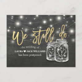 結婚式延期のお知らせ カップル メイソンジャー まだ結婚する 案内ポストカード