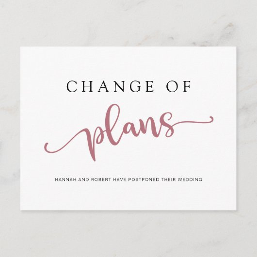 結婚式延期のお知らせ プラン変更 ローズ ブラック 案内ポストカード (正面)