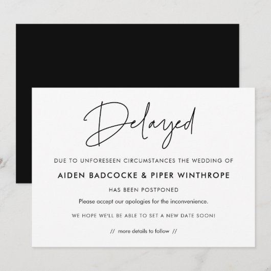 結婚式延期のお知らせ 招待状 (正面/裏面)