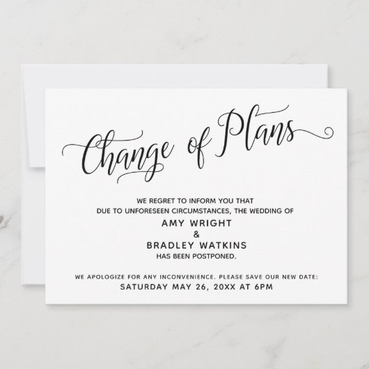 結婚式延期のお知らせ 招待状 (正面)