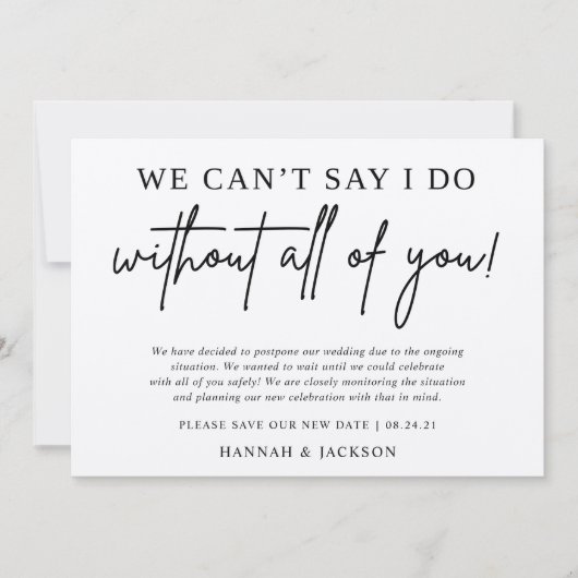 結婚式延期のお知らせ 新しい日程を保存 (正面)