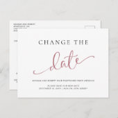 結婚式延期のお知らせ　日程変更 ローズ ブラック 案内ポストカード (正面/裏面)