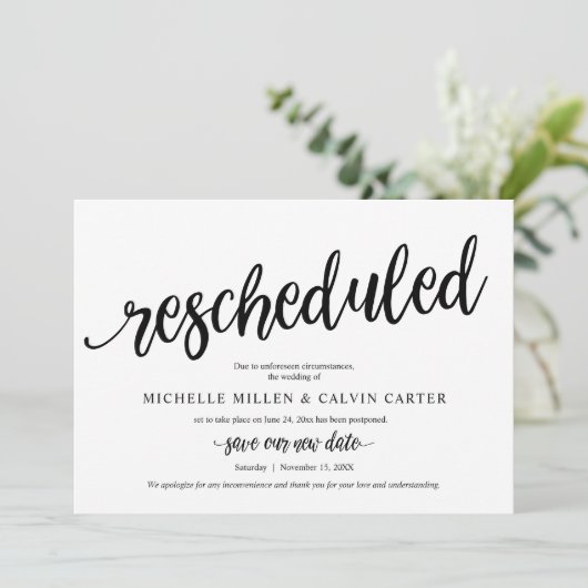 結婚式延期のお知らせ, 黒, 発表カード 招待状 (スタンド正面)