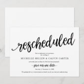 結婚式延期、ブラック、発表カード 招待状 (正面/裏面)
