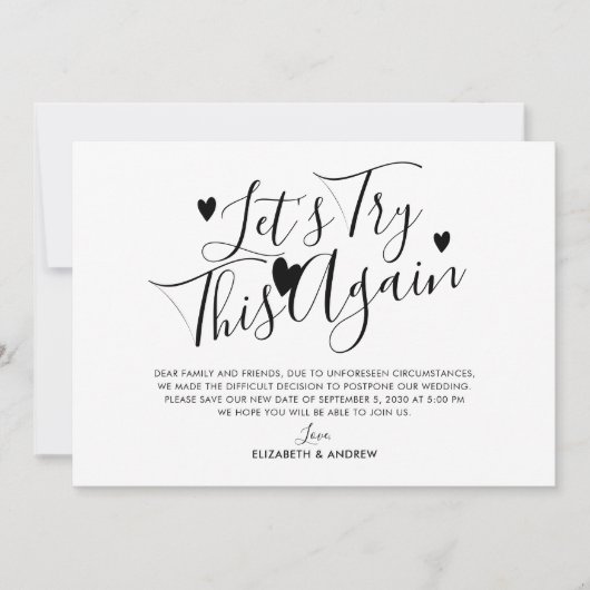 結婚式延期　日程変更　もう一度トライ 案内状 (正面)