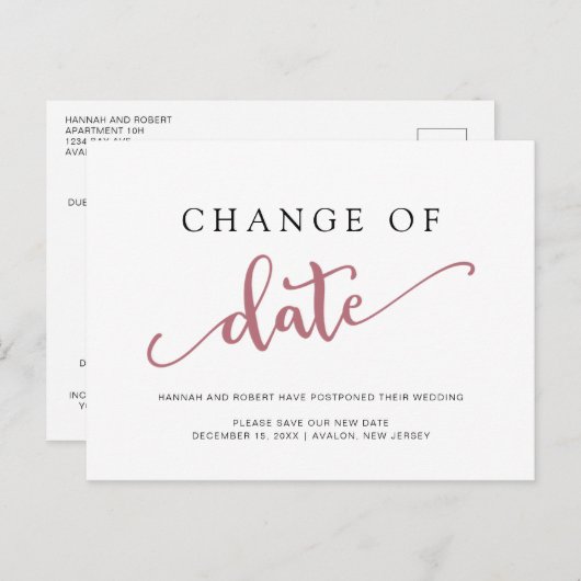 結婚式延期 日程変更 ローズ ブラック 案内ポストカード (正面/裏面)