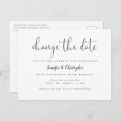 結婚式延期 黒白 スクリプト 結婚式延期のお知らせ インビテーションポストカード (正面/裏面)