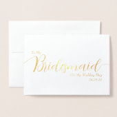 結婚式当日のブライズメイドへのカード エレガントなスクリプト 箔カード (封筒付き正面)