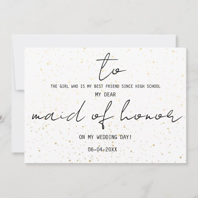 結婚式当日の名誉侍女へのシンプルなメッセージ (正面)