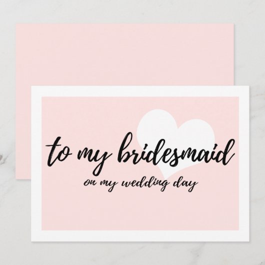 結婚式当日の花嫁の友人へのピンクの赤面 招待状 (正面/裏面)