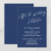 結婚式後のお祝いのためのシンプルでエレガントなネイビー 招待状 (正面/裏面)
