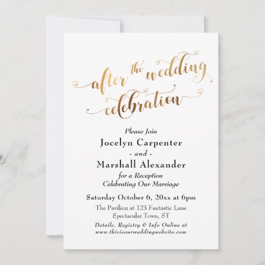 結婚式後のお祝いのカリグラフィー 招待状 (正面)