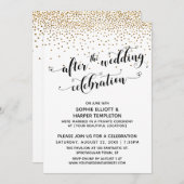 結婚式後のお祝いのスクリプト金色のコンフェッティ 招待状 (正面/裏面)