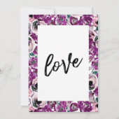 結婚式後のお祝いのピンクの花 招待状 (裏面)