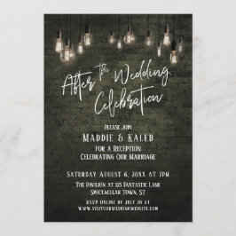 結婚式後のお祝いの案内 レンガとエジソンランプ 招待状