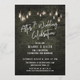 結婚式後のお祝いの様子をイメージしたレンガ・エジソン電球のデザイン 招待状