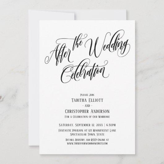 結婚式後のお祝いの詳細なスクリプト 招待状 (正面)