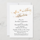 結婚式後のお祝いの金色スクリプト 招待状 (正面)