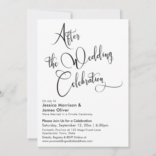 結婚式後のお祝い ブラック＆ホワイト スクリプト 招待状 (正面)