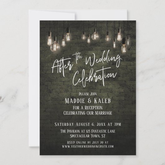 結婚式後のお祝い　レンガのエジソンライト 招待状 (正面)