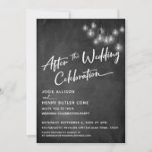 結婚式後のお祝い - 黒板とエジソン電球 招待状 (正面)