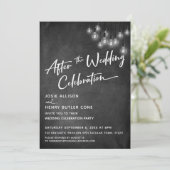 結婚式後のお祝い - 黒板とエジソン電球 招待状 (スタンド正面)