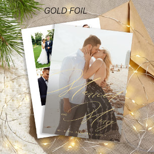 結婚式後のクリスマスフォトコラージュ 新婚 箔シーズンカード