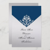 結婚式後のネイビーとシルバーの渦巻きのお祝い 招待状 (正面/裏面)
