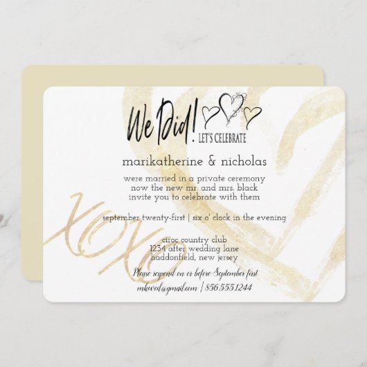 結婚式後のハグ、キス、そしてハート 招待状 (正面/裏面)